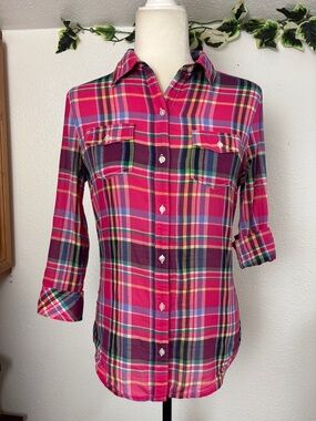 1297 SO Pink & Multicolor Plaid Button-Down Shirt.  SzS